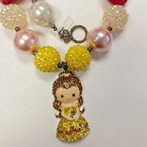 Girls Bubble Chunky Bead Necklace - Adorable Beauty and the Beast Belle Charm